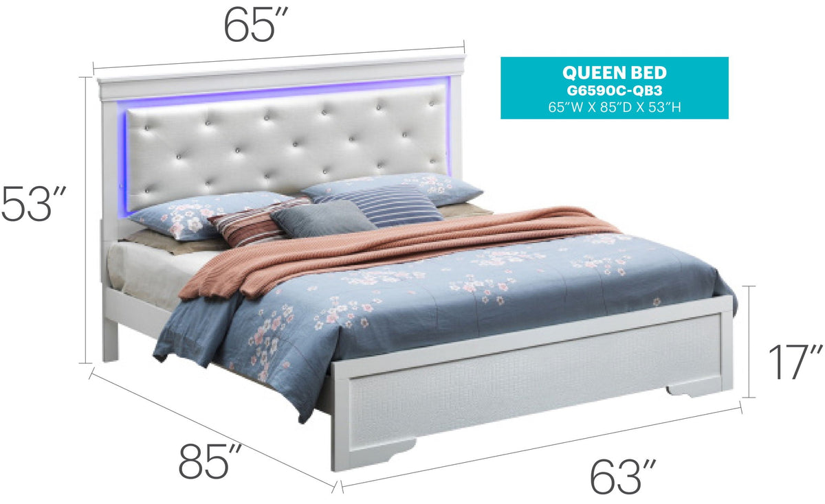 LED Upholstered Bed with Jewel Tufted Headboard - Multiple Colors