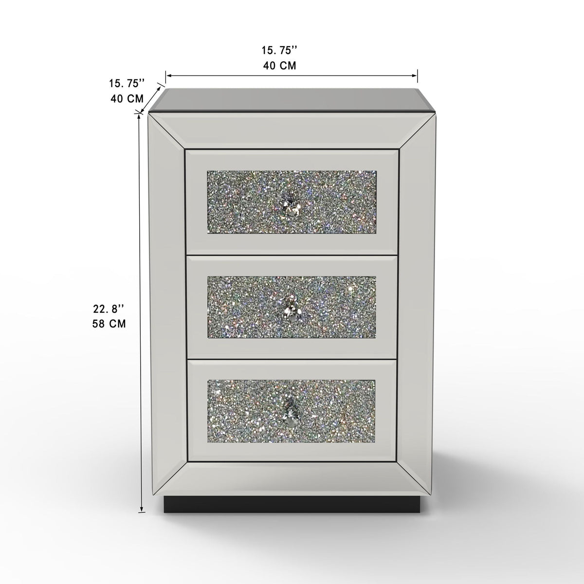 3 Drawer Nightstand with Glass Accents - Silver