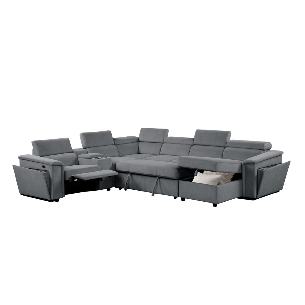 Power Recliner Sleeper Sectional with Adjustable Headrest and Storage - Dark Gray or Beige