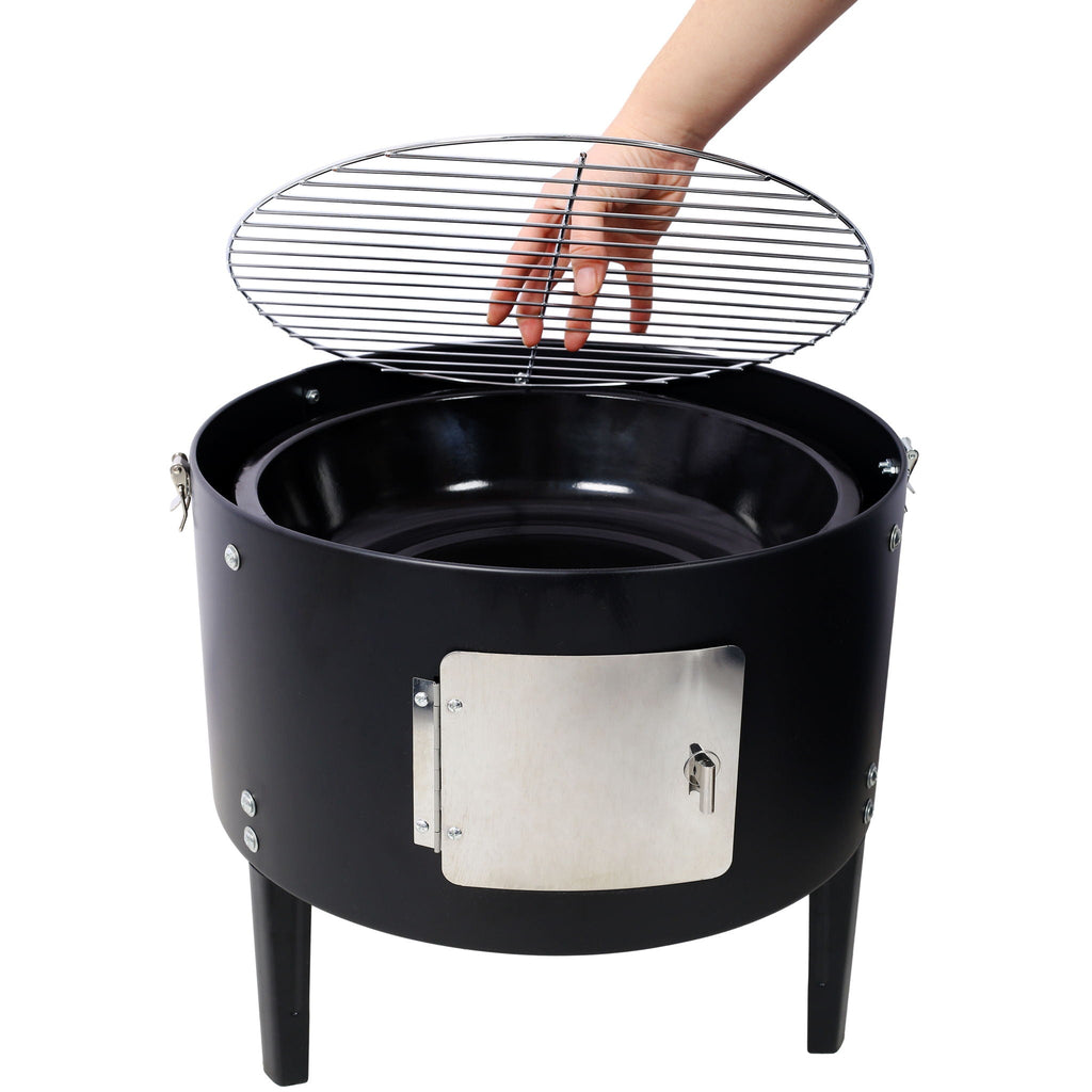 17" Steel Charcoal BBQ Grill with Built-in Thermometer - Black
