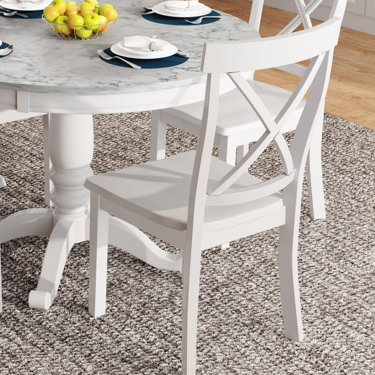 Solid Wood 5 Piece Dining Room Set with Table and 4 Chairs - White or Dark Gray