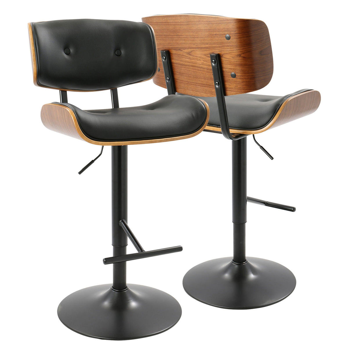 Mid-Century Modern Adjustable Barstool with Swivel - Black, White, Dark Gray