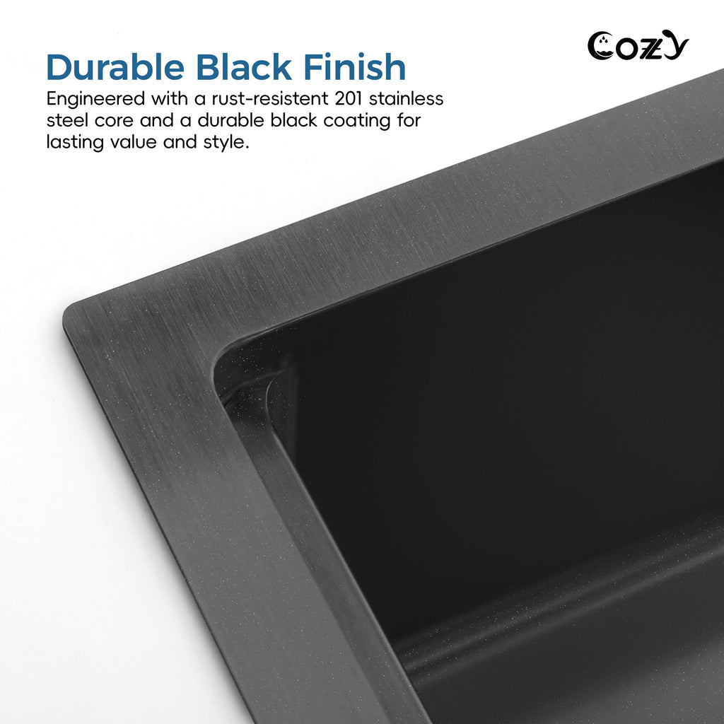 Stainless Steel Waterfall Kitchen Sink with Single Bowl - Black