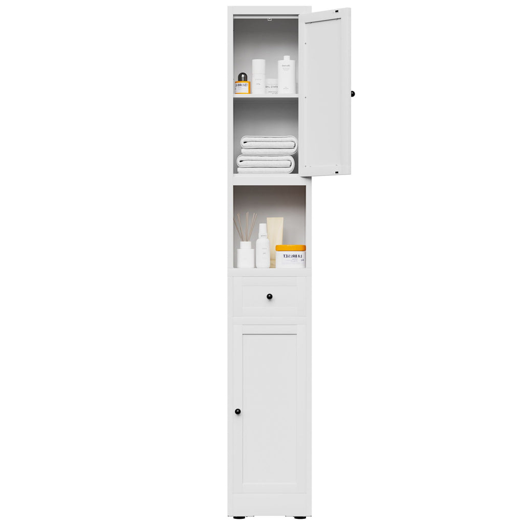 Tall Bathroom Storage Cabinet with Adjustable Shelves - White Steel