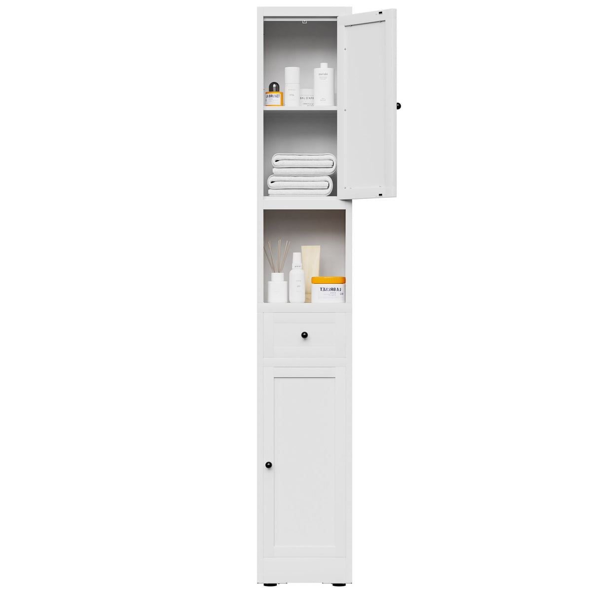 Tall Bathroom Storage Cabinet with Adjustable Shelves - White Steel