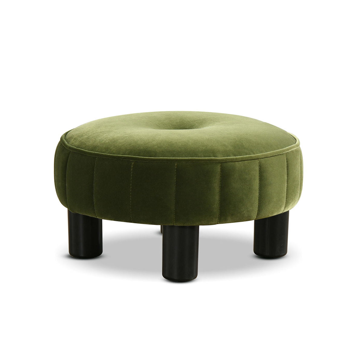 Round Footstool Ottoman with Tufted Upholstery - Olive Green