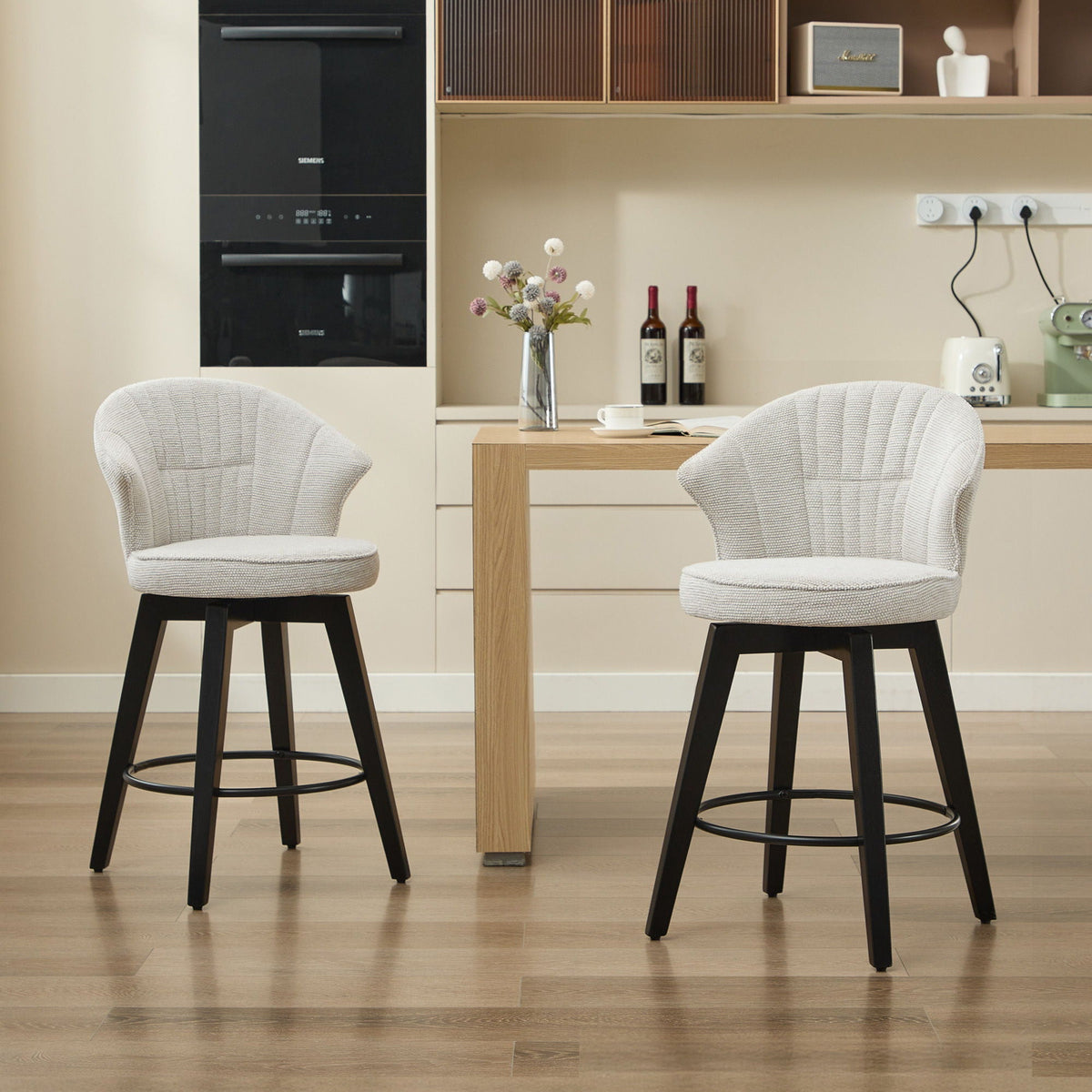 Wing Back Swivel Bar Stools with Adjustable Leveling Feet - Dark Gray or White