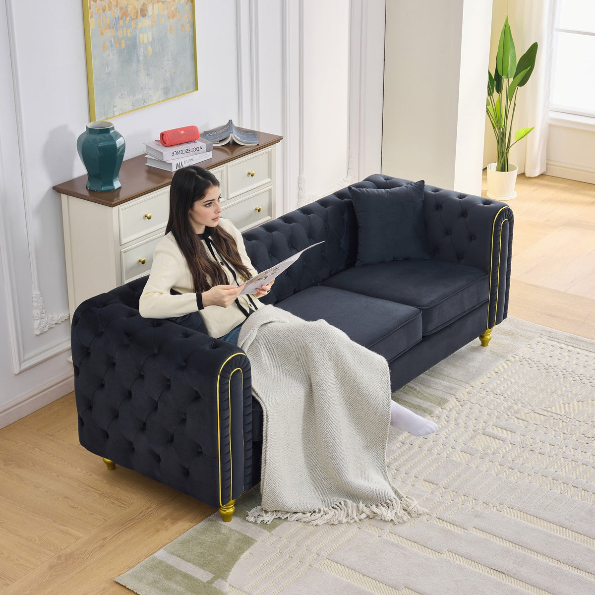 Modern Velvet Loveseat Sofa with Button Tufting