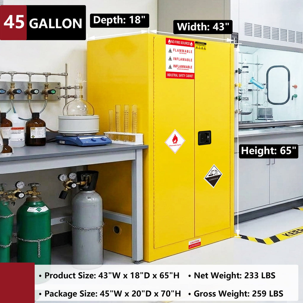 45 Gal Flammable Safety Cabinet with Double-Walled Steel - Yellow