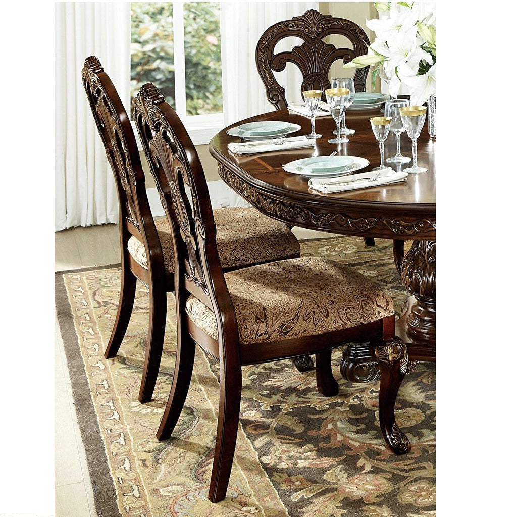 Traditional Cherry Side Chair Set with Upholstered Seats - 2 Piece