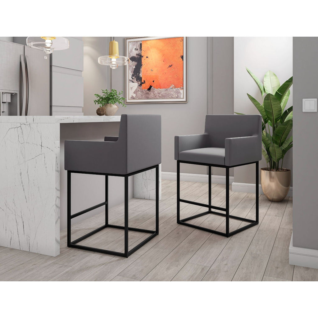 Ambassador Counter Stool with Square Frame and Armrests - Dark Gray or Beige