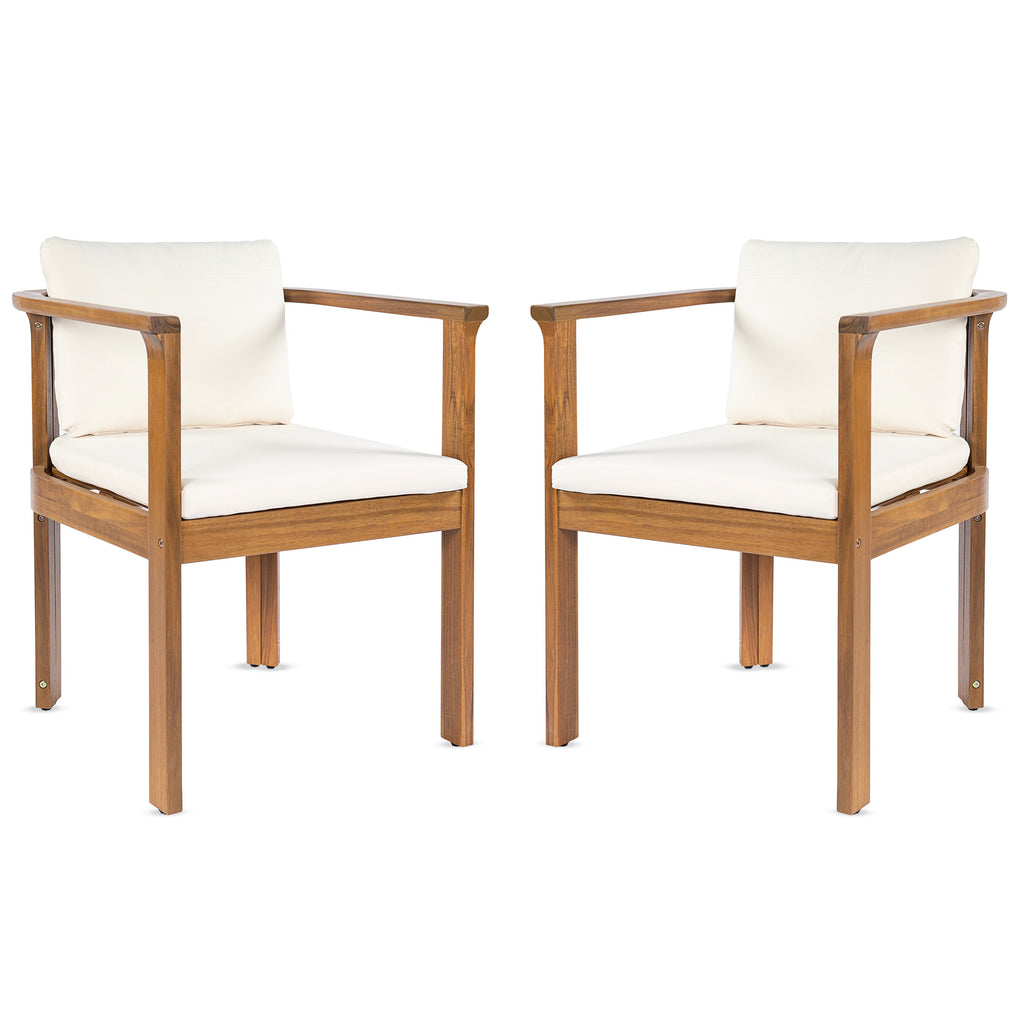 Outdoor Dining Chair Set of 2 with Curved Acacia Wood Arms - Teak Finish