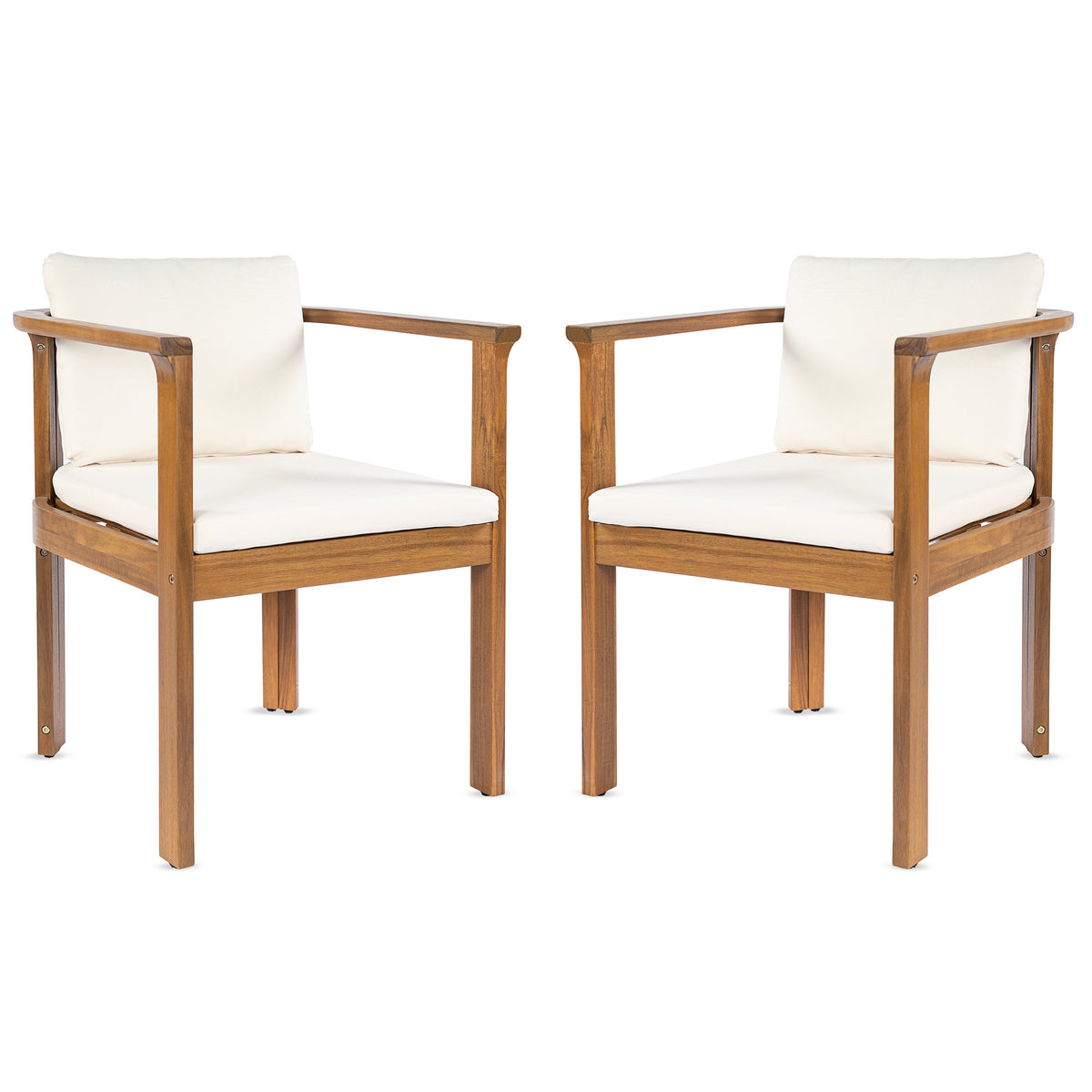 Outdoor Dining Chair Set of 2 with Curved Acacia Wood Arms - Teak Finish