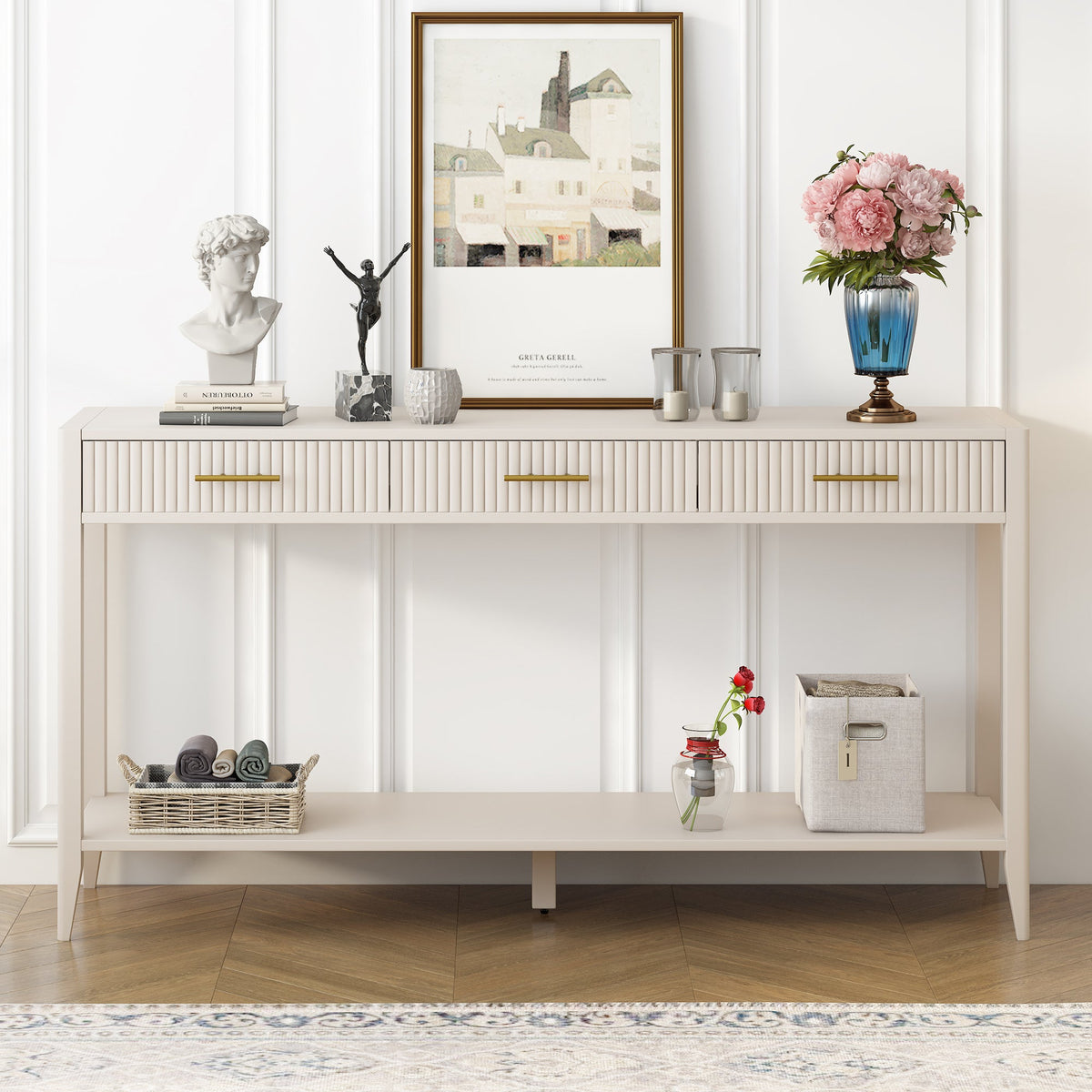 Painted Console Table with 3 Drawers - 60" Wide MDF Storage