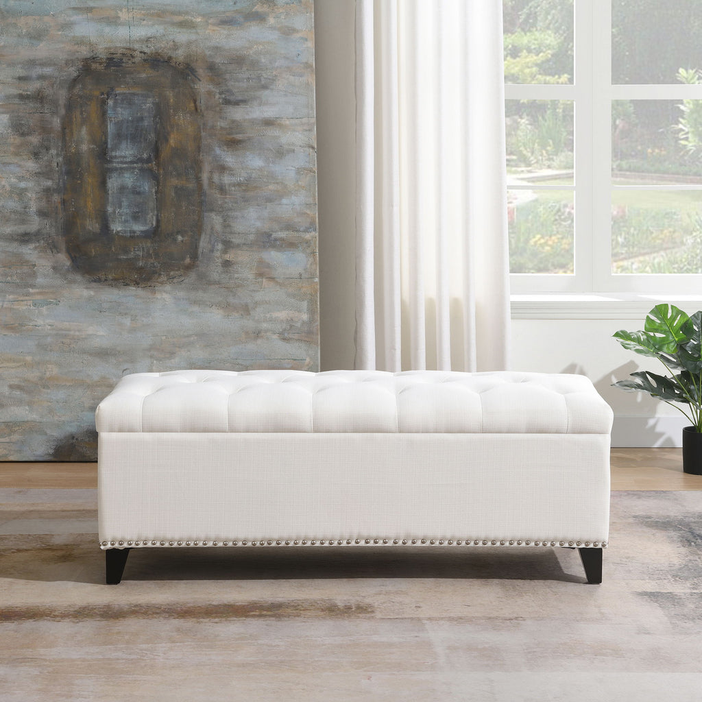 Button-Tufted Storage Ottoman with Safety Close Hinge - Light Brown or Black