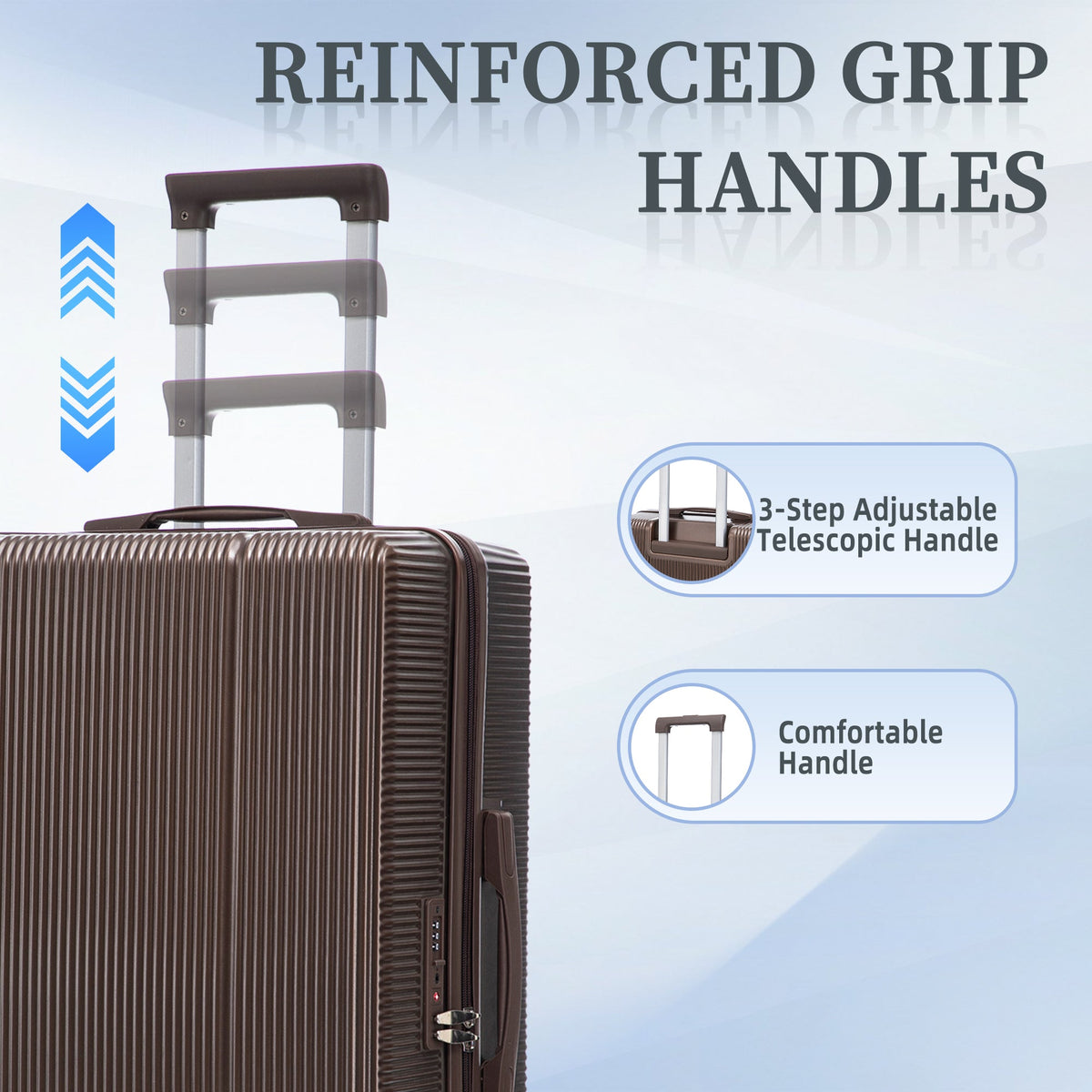 3 Piece ABS Hard Case Luggage Set with Spinner Wheels - Brown