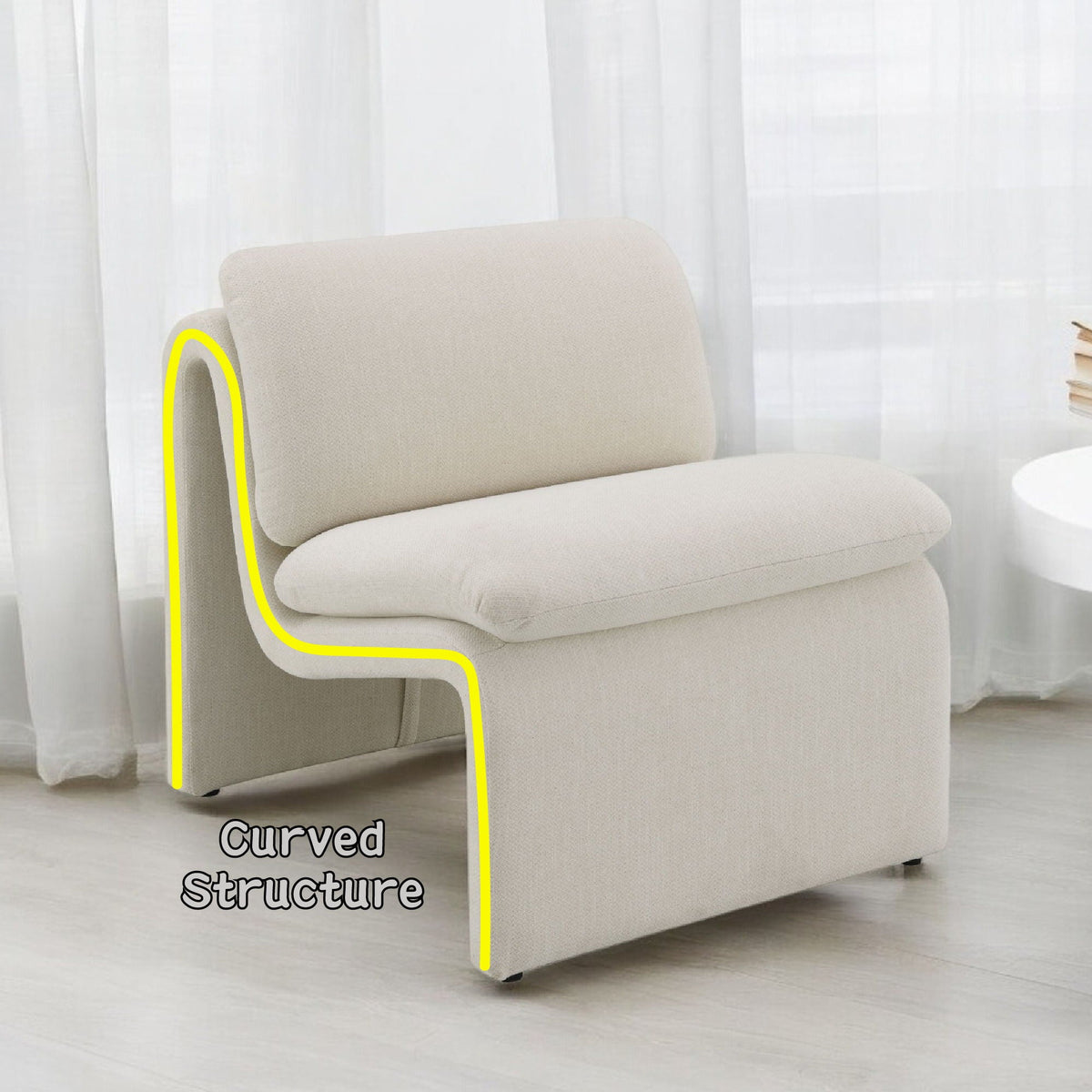 Curved Shape Accent Chair with Premium Fabric Upholstery - Beige or Green