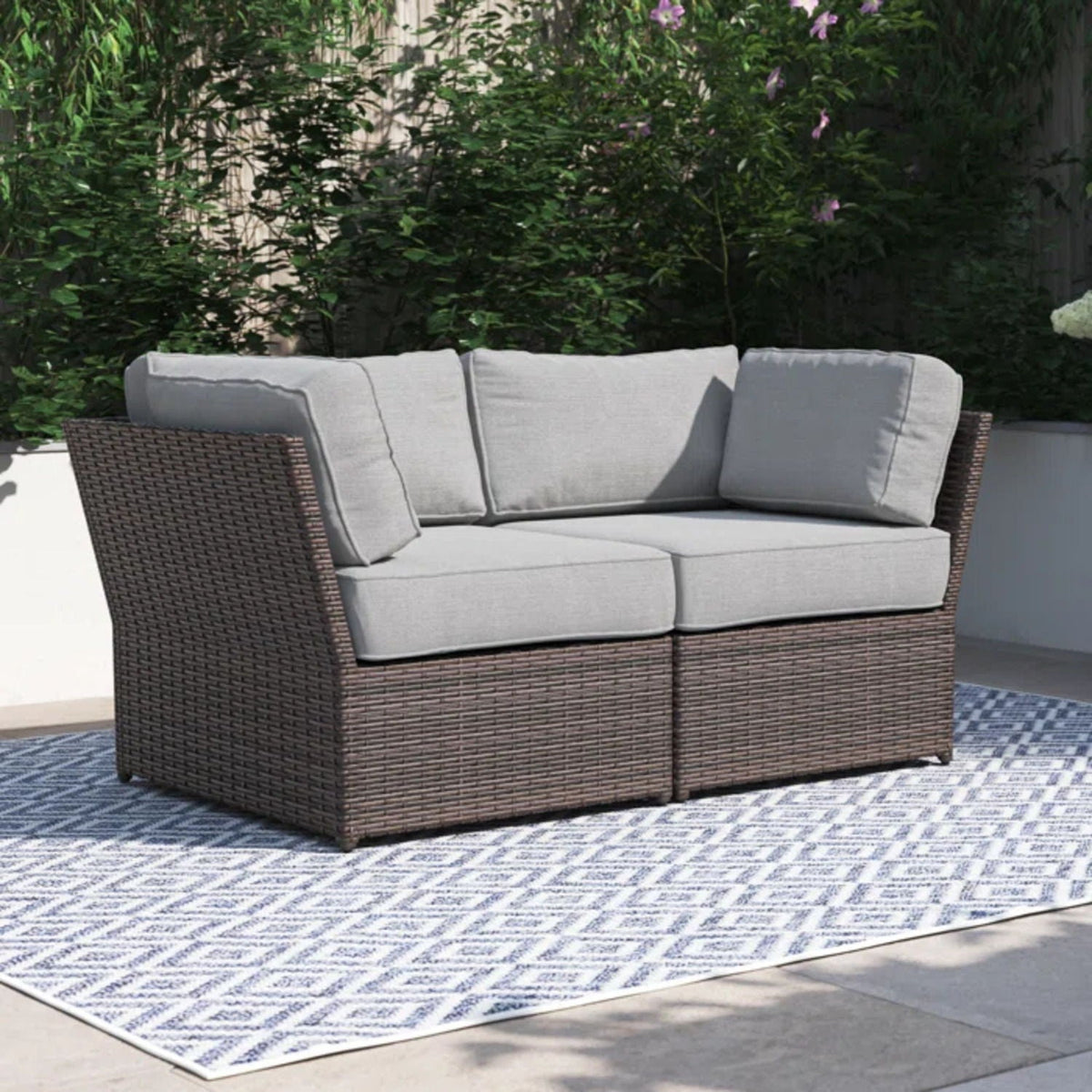 Outdoor Wicker Loveseat with Cushions - Brown