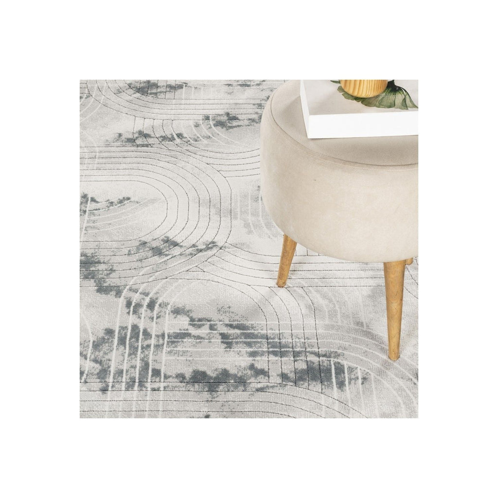Geometric 3D Effect Area Rug with Ultra-Soft Polyester - Ivory / Gray