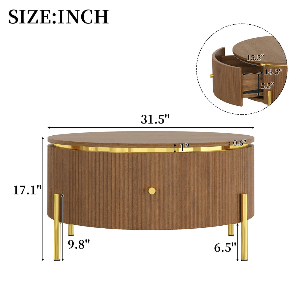 Modern Round Coffee Table with 2 Large Drawers Storage - MDF