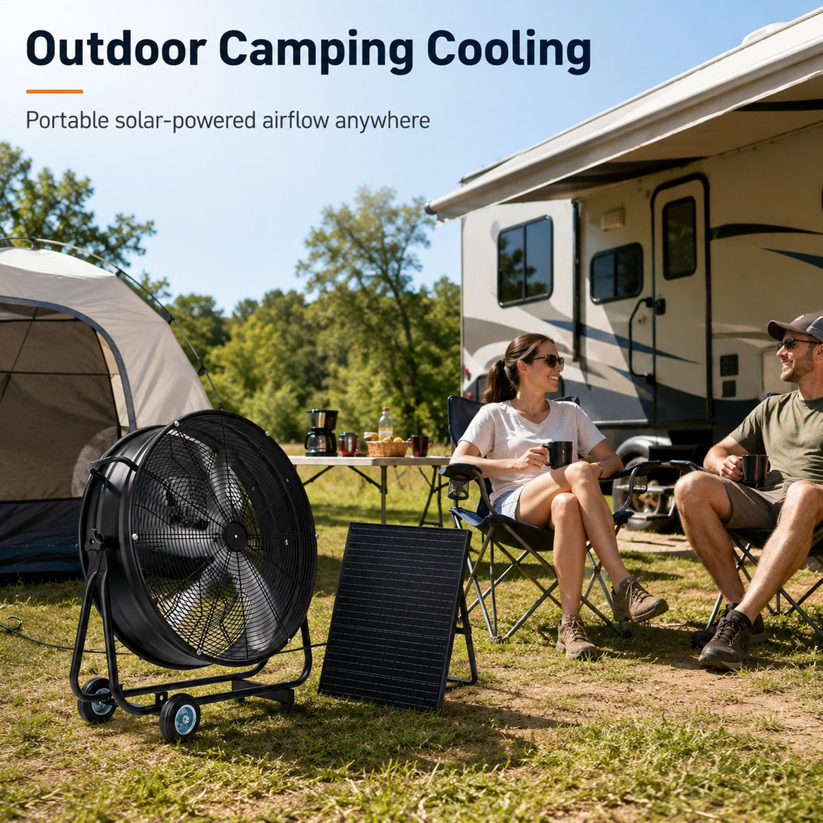 30" Wheeled Solar Fan with Adjustable Solar Panel and Remote Control - Black