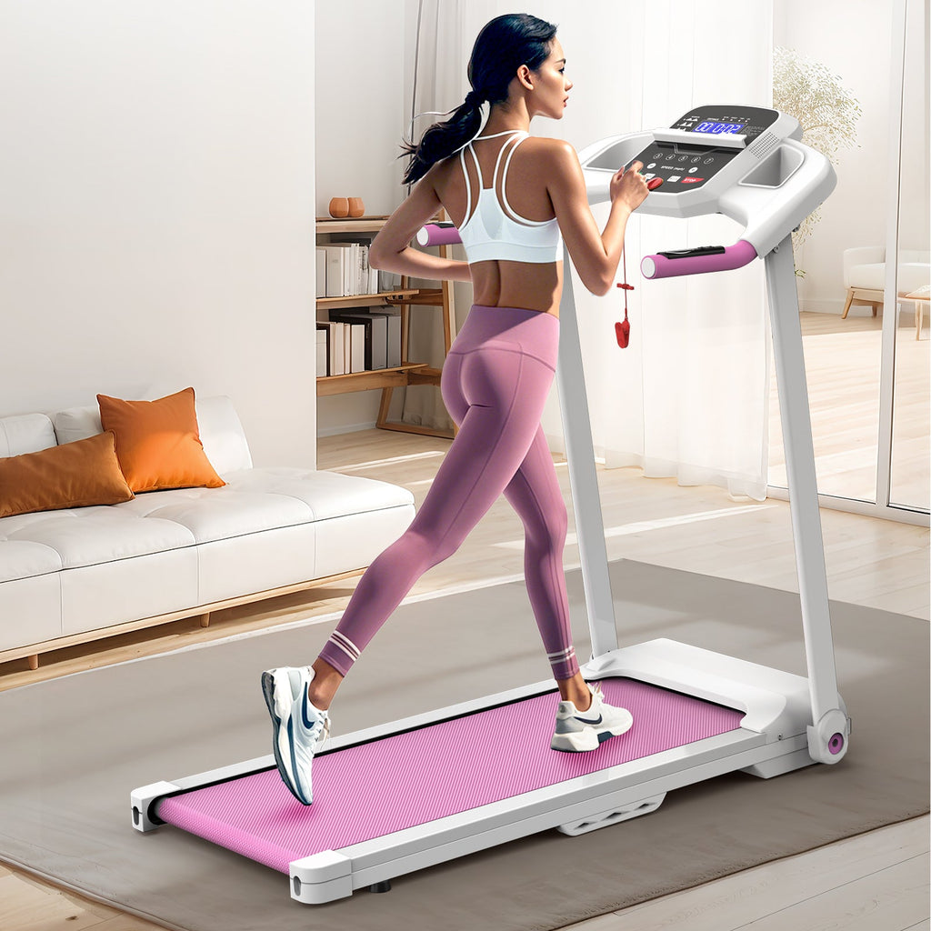Foldable Treadmill with 2.5HP Motor - White+Pink