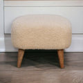 Solid Wood Boucle Upholstered Square Footstool with Nordic-Style Legs - Natural