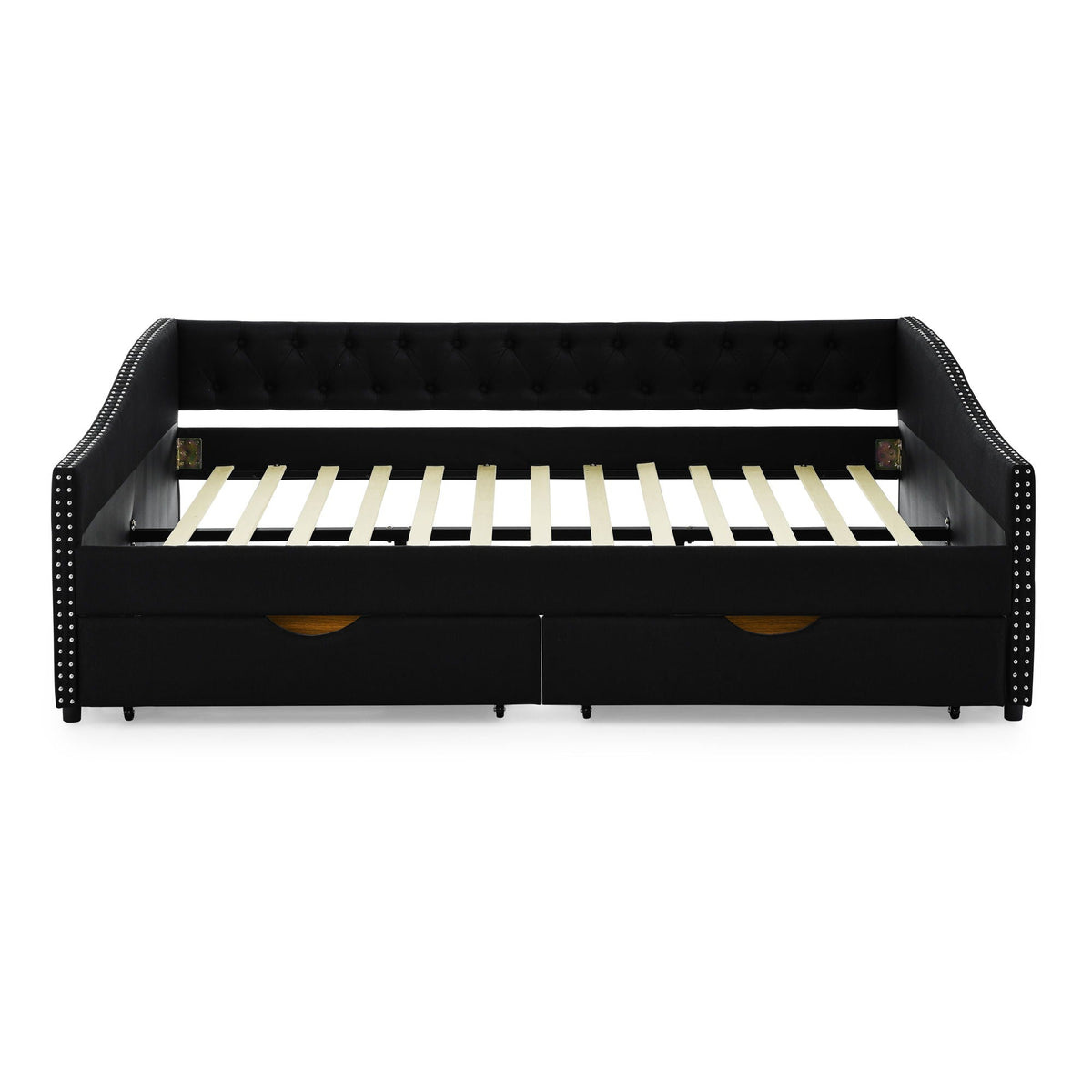 Upholstered Tufted Daybed with 2 Drawers and Waved Arms - Multiple Colors