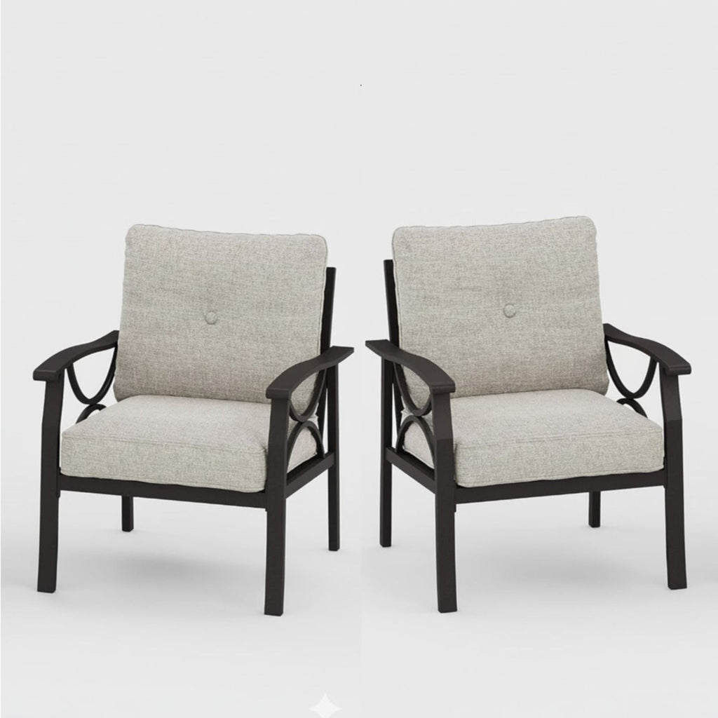 All-Weather Armchairs with Cushions, Modern Sculptural Design – Beige or Dark Gray