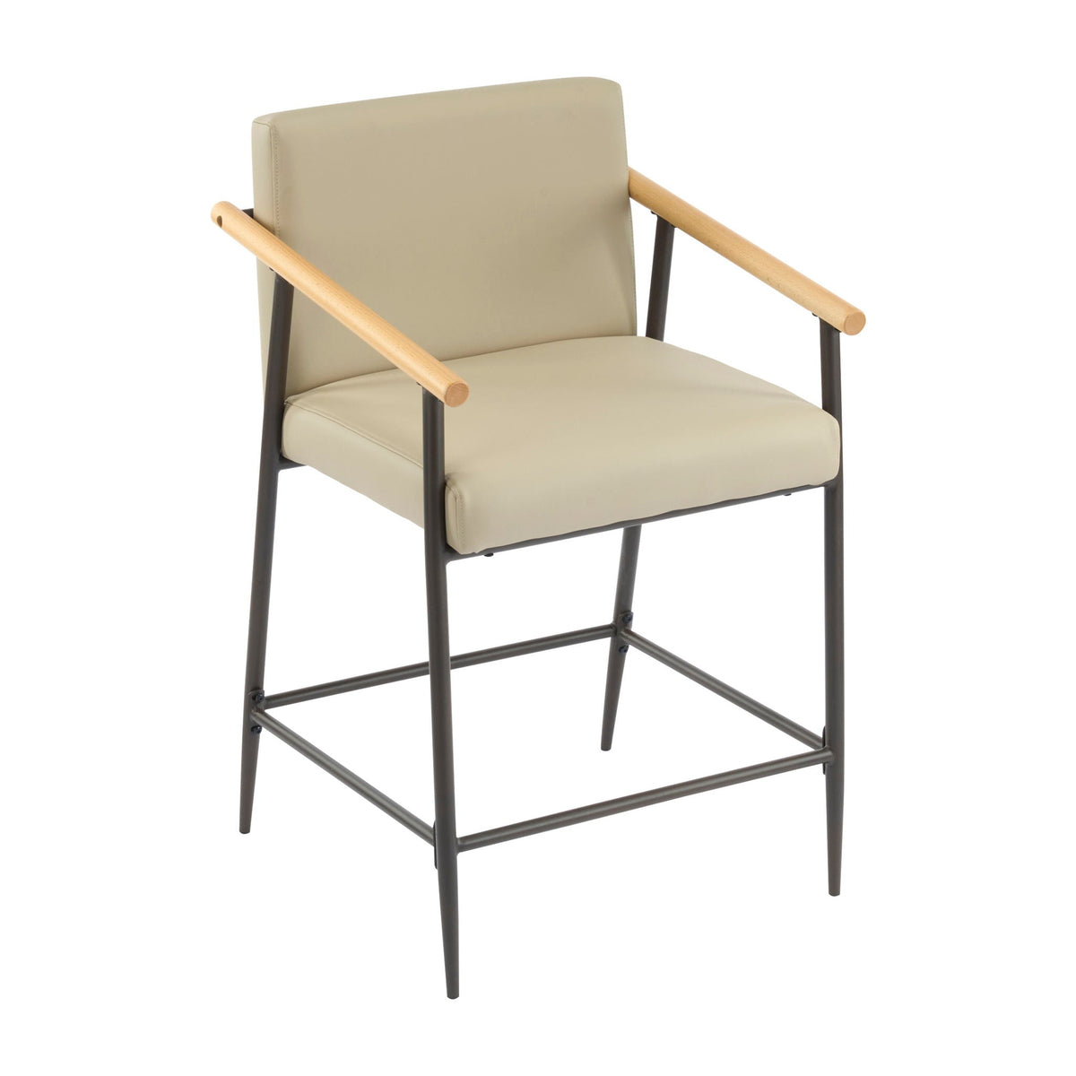 Mid Century Modern Counter Stool Set with Cushions - Khaki