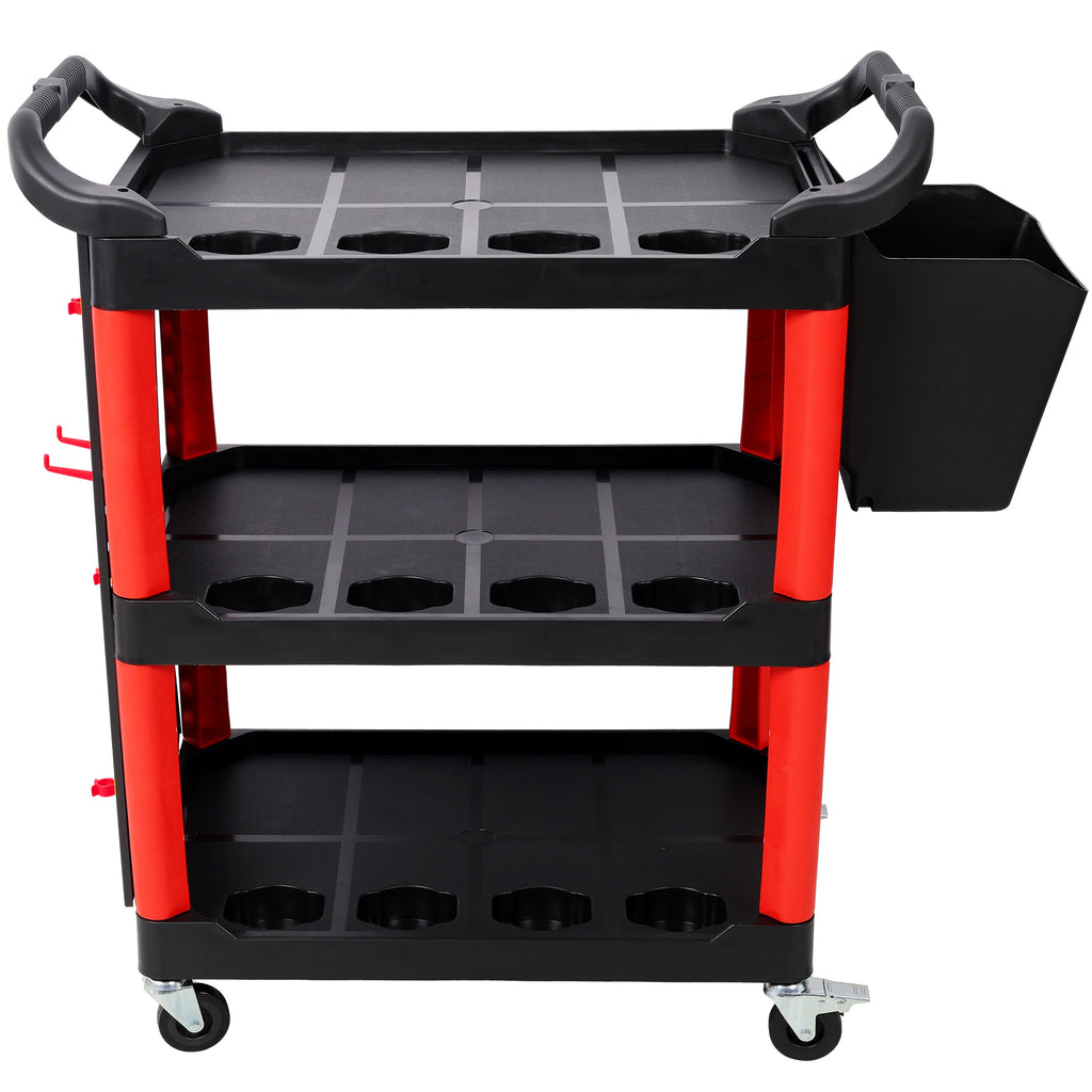 3 Tier Rolling Tool Cart with 300 lb Capacity - Red and Black
