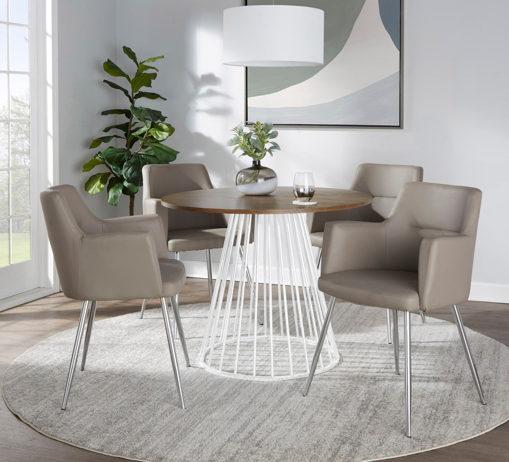 Contemporary Dining Table with Metal Base - Black, White, or Dark Brown