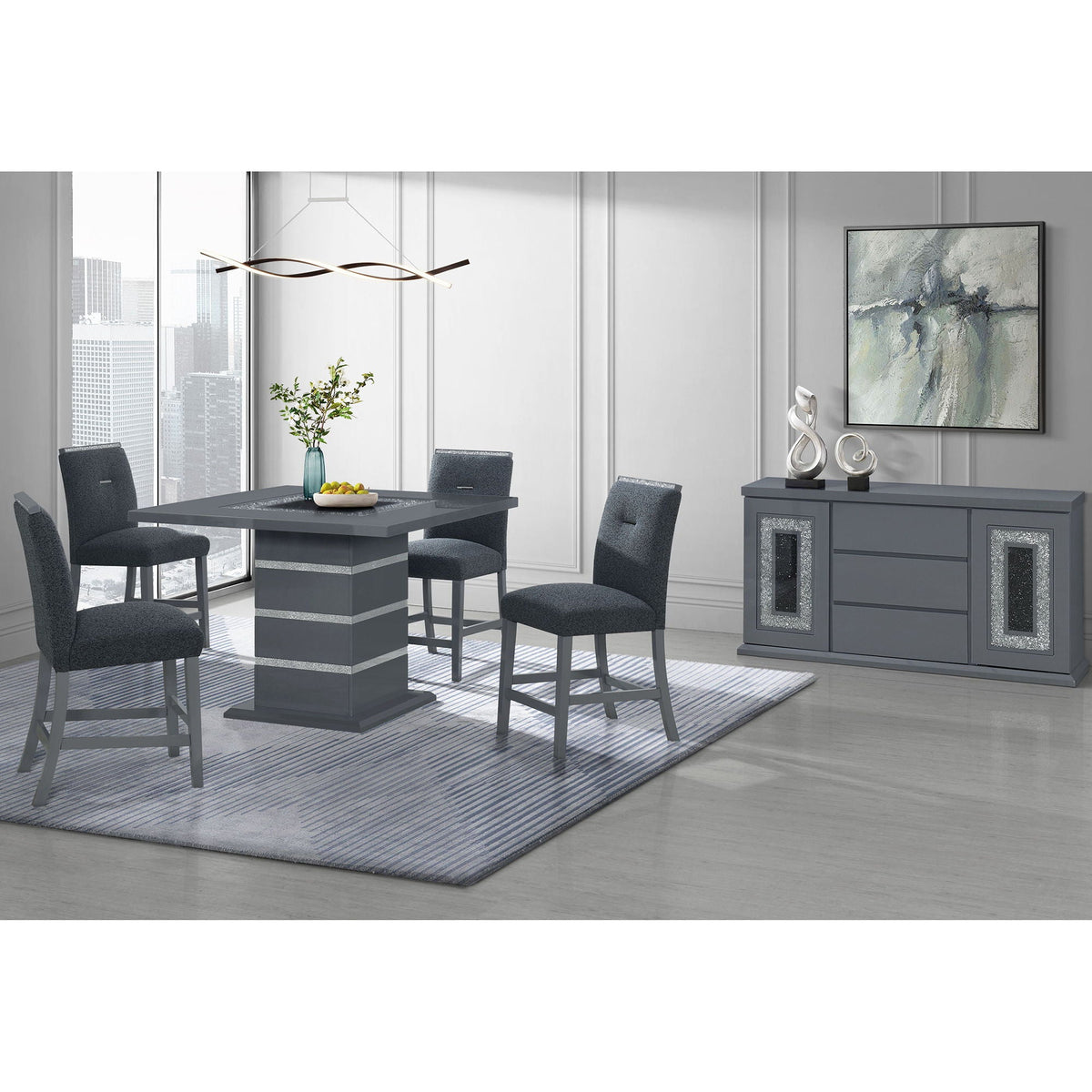 Ariya Bar Table with Glass Inlay - Dark Gray or White