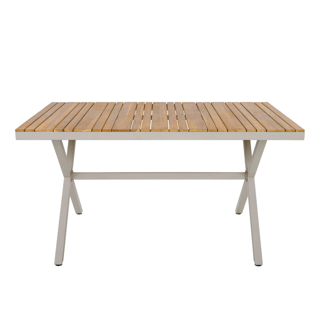 Outdoor 5-Piece Dining Set - Rectangular Teak Wood Table + 4 Wicker Chairs