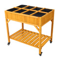 Elevated 8 Pocket Herb Garden Bed with Lockable Wheels - Fir Wood