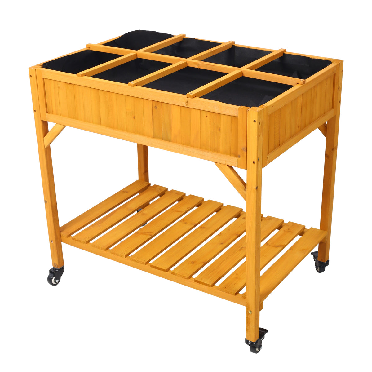 Elevated 8 Pocket Herb Garden Bed with Lockable Wheels - Fir Wood