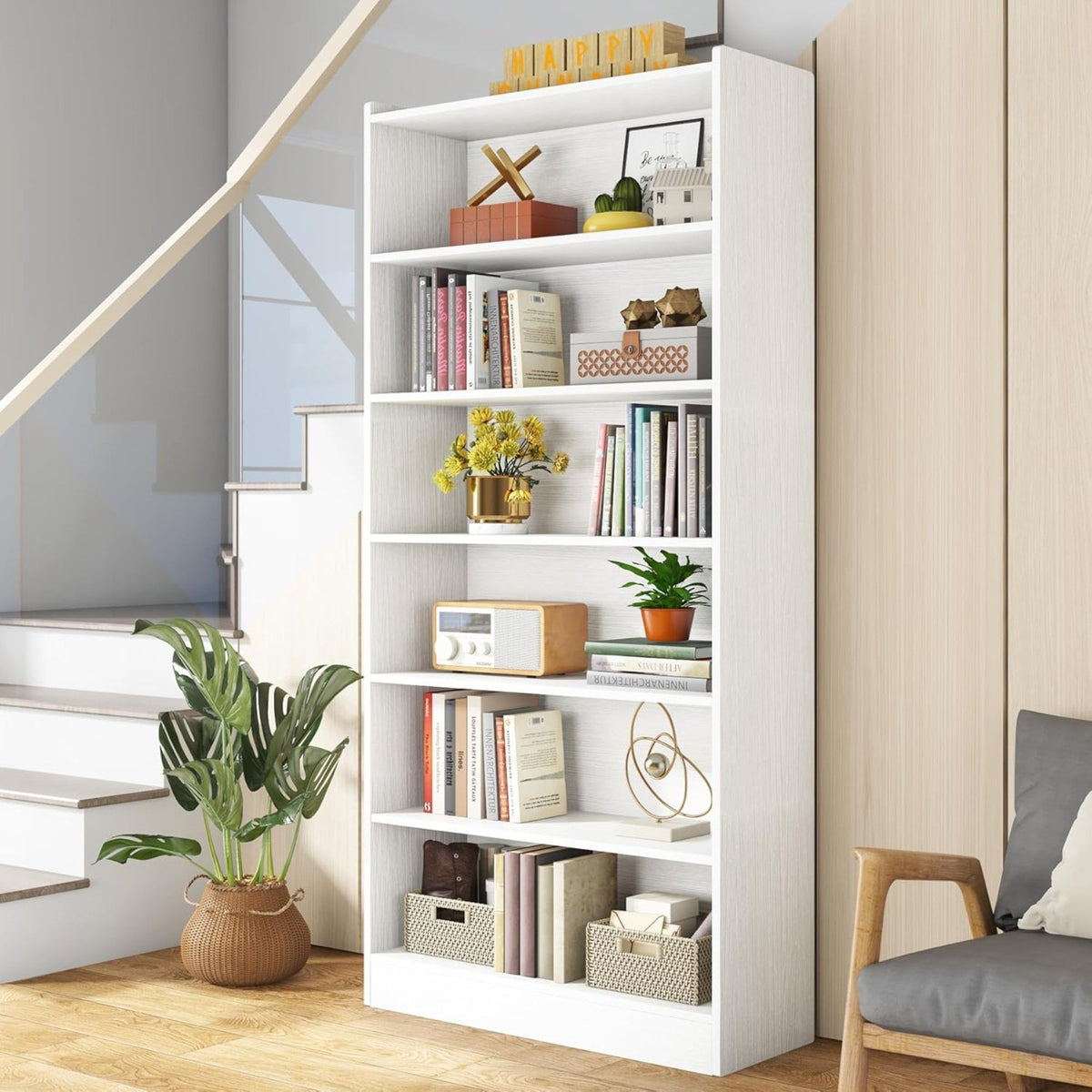 Library Bookshelf With Storage - Multiple Heights Available - White or Black