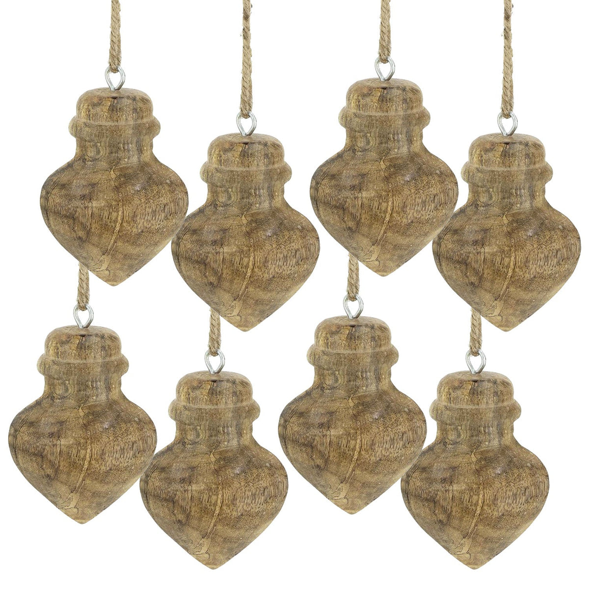 Wooden Hanging Ornaments for Christmas Tree with Mango Wood Craftsmanship - Honey Tone