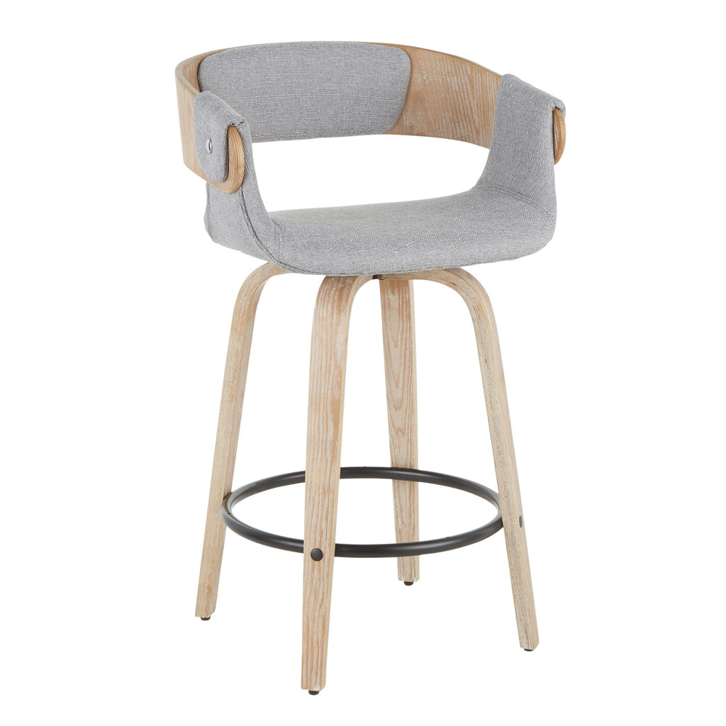 Farmhouse Counter Stool Set with Cushioned Gray Seat - White Washed