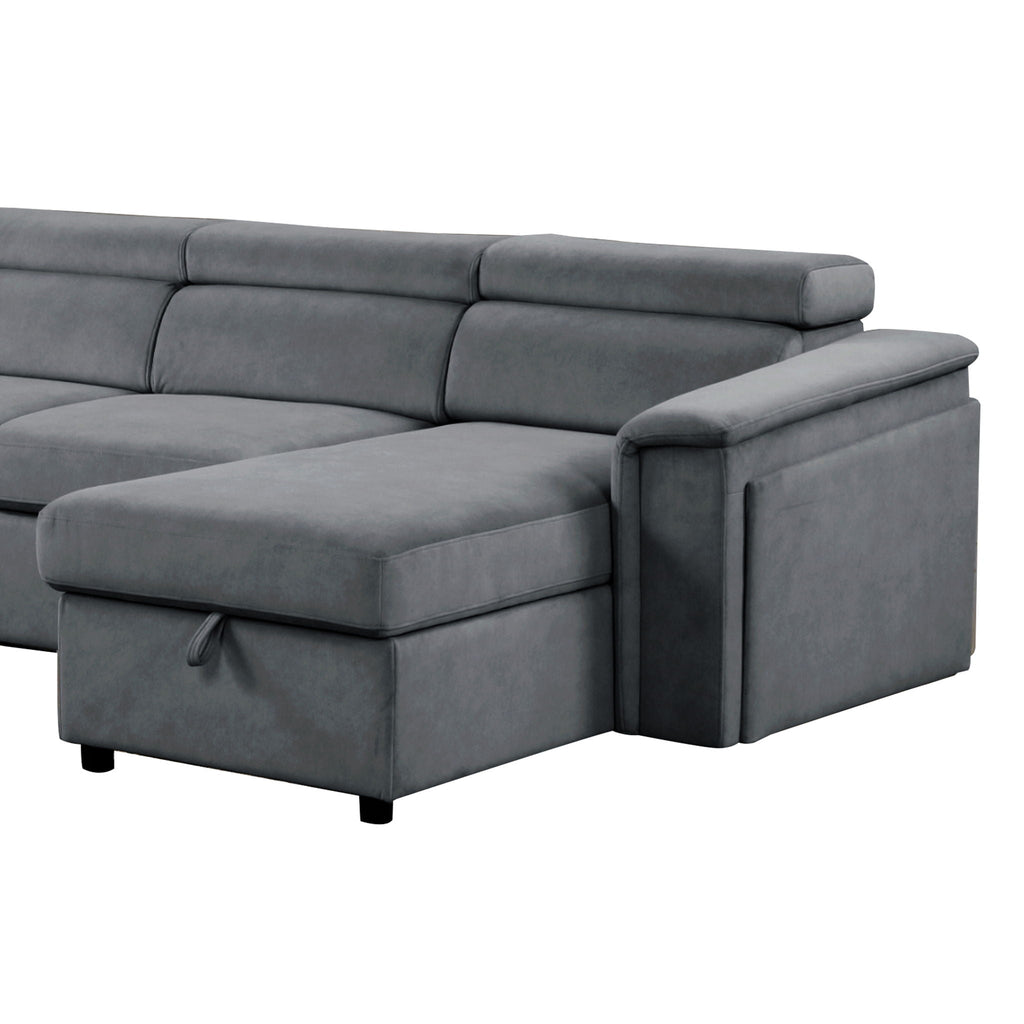 Power Recliner Sleeper Sectional with Adjustable Headrest and Storage - Dark Gray or Beige