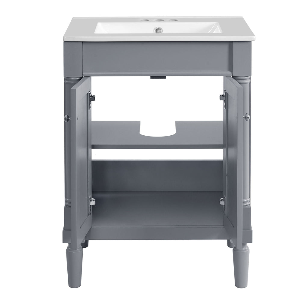Bathroom Vanity With Top Sink and Two-Tier Storage Cabinet - Multiple Colors