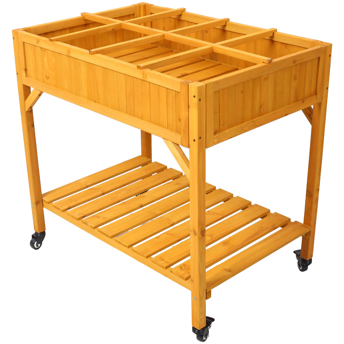 Elevated 8 Pocket Herb Garden Bed with Lockable Wheels - Fir Wood