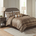 Jacquard Comforter Set with Decorative Pillows - Brown/Gold, Queen, 7 Piece