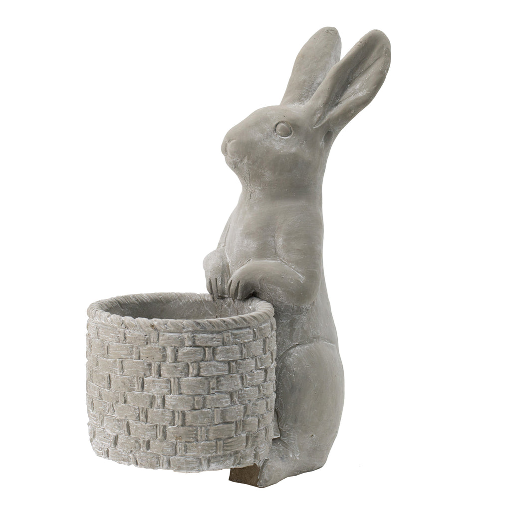 Decorative Cement Rabbit Planter with Basket Detail - Gray