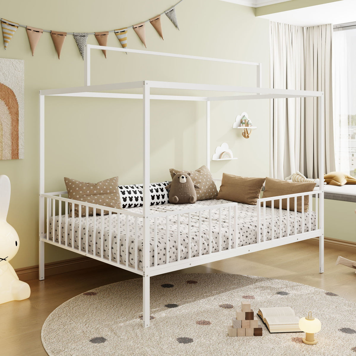 3 In 1 Convertible Montessori Floor Bed with Fenced Support - Full