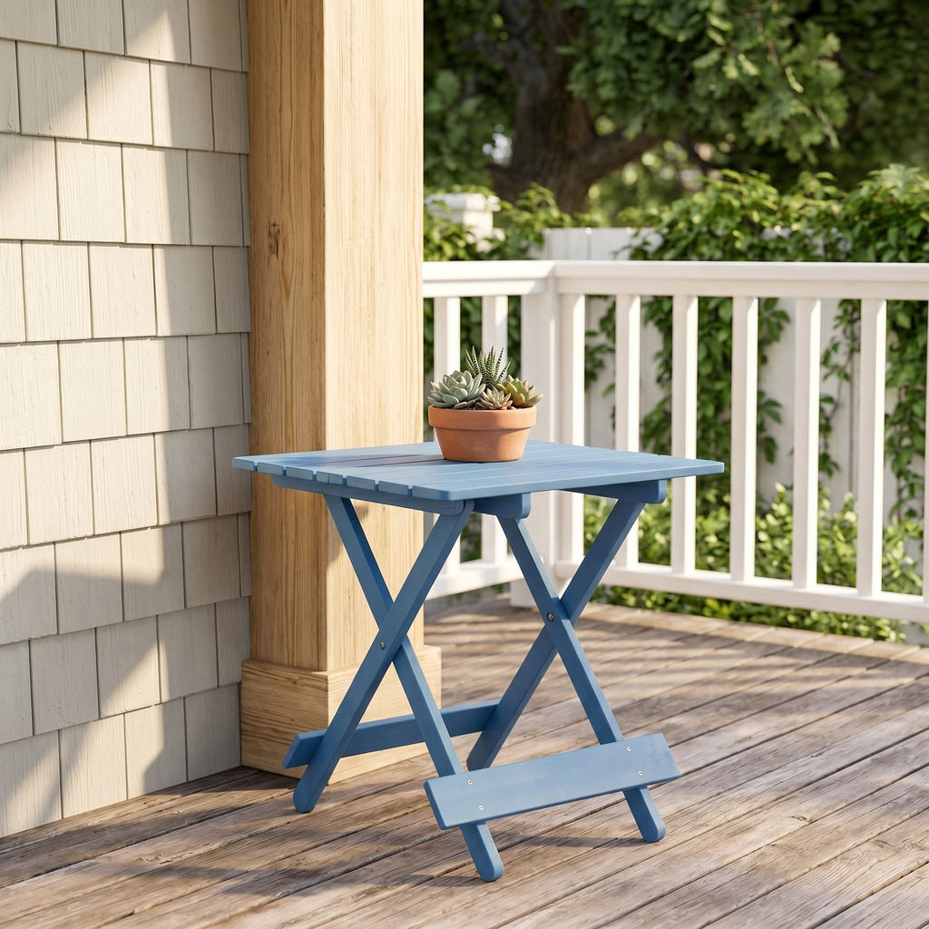 Folding Square Table for Backyard with Space-Saving Design - Blue