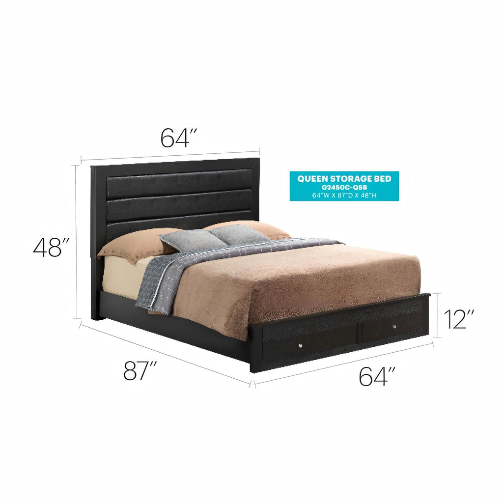 Elegant Storage Bed with Ample Storage - Dark Brown or Black