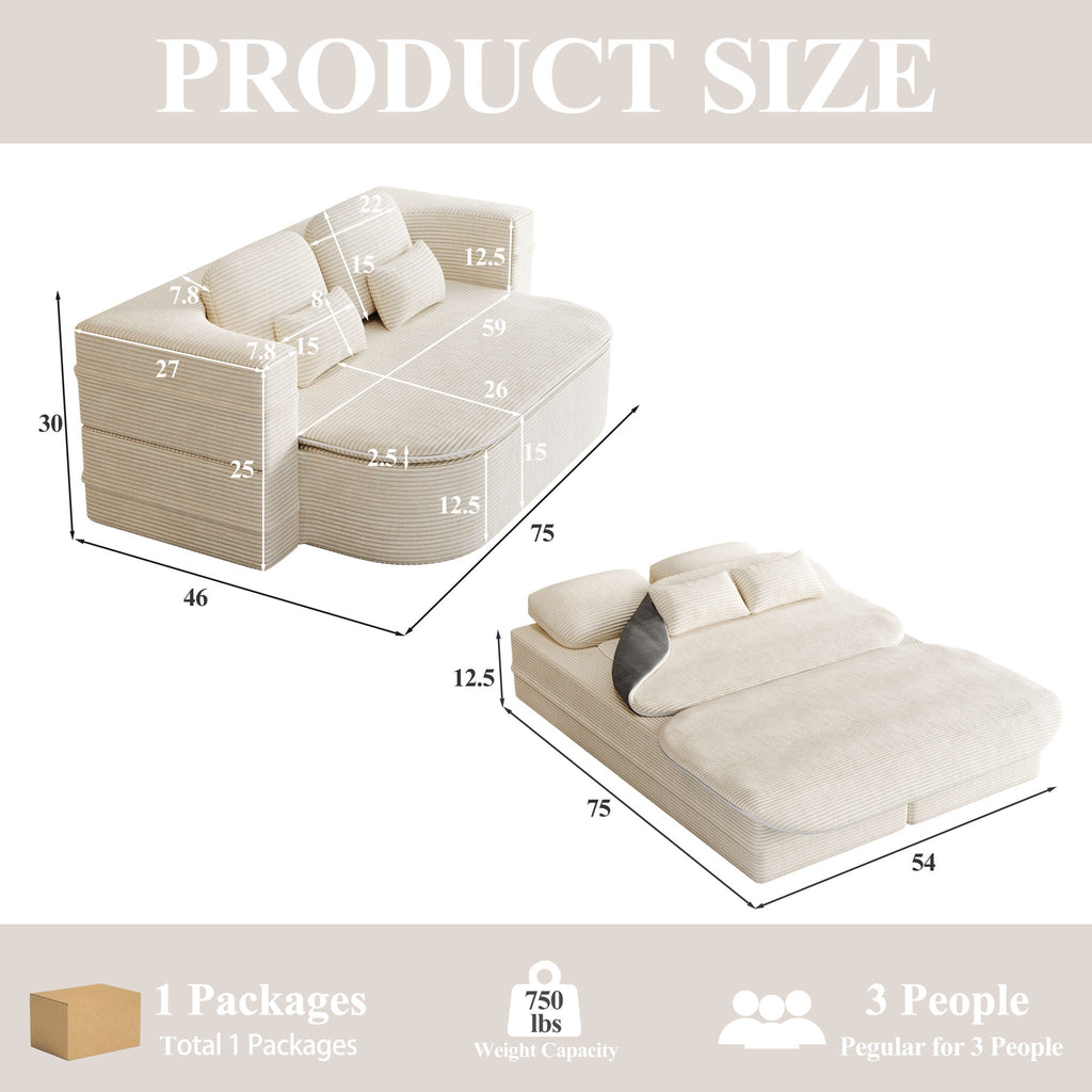 2 In 1 Foldable Sofa Bed with Multi Functional Blanket - Futon Sofa