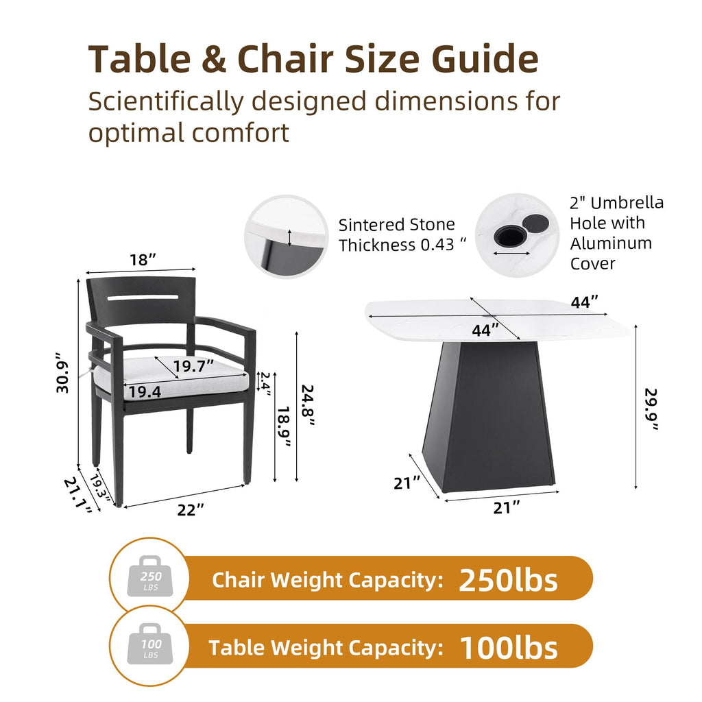 Outdoor Patio Dining Set with Sunbrella Cushions - White or Black