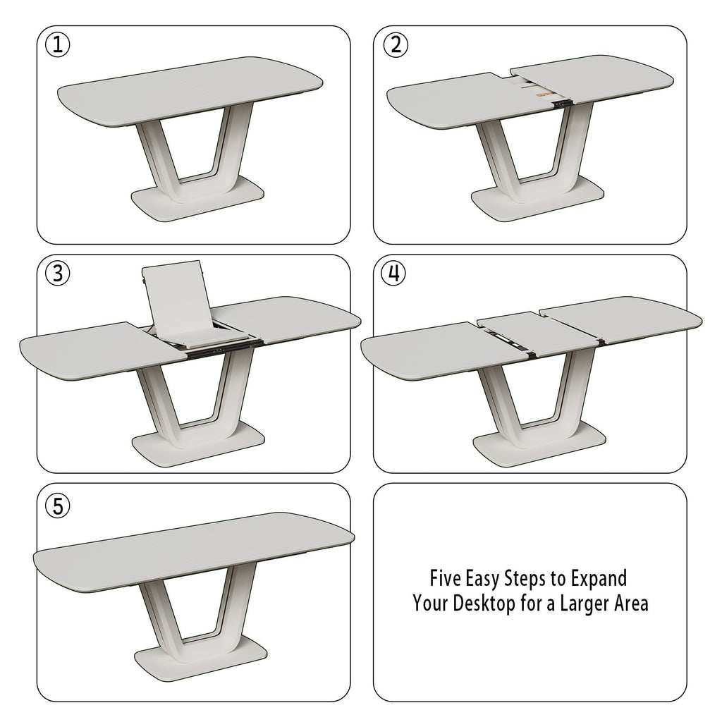 Modern Industrial Style Expandable Dining Table with U-Shaped Legs - Antique Gray White